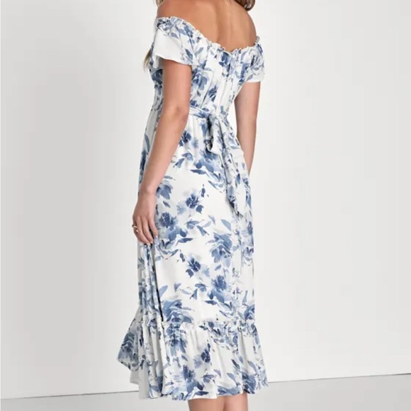 Lulu's Blue and White Floral Midi Dress - Picture 6 of 6
